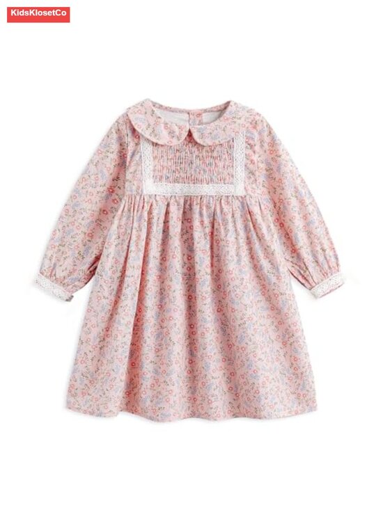 Other - Toddler Girls Floral Ruffle Dress Long Sleeve Smocked Cotton